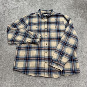 Marine Layer Flannel Shacket Shirt Mens M/L Blue Beige Plaid Long Sleeve Casual